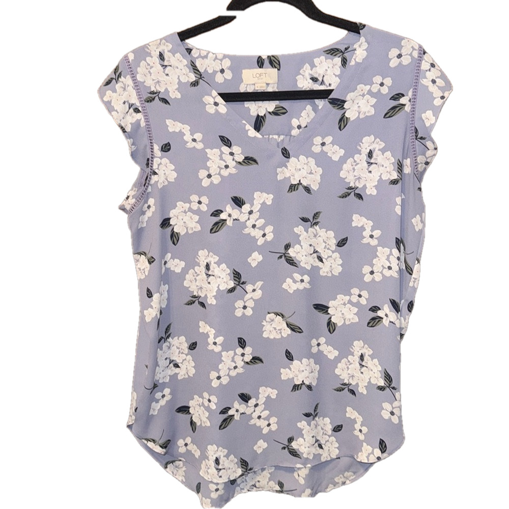 LOFT Lavender Floral Cap Sleeve Blouse